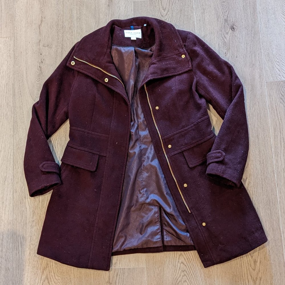 Cole Haan Maroon Wool Winter Coat, Sz 8